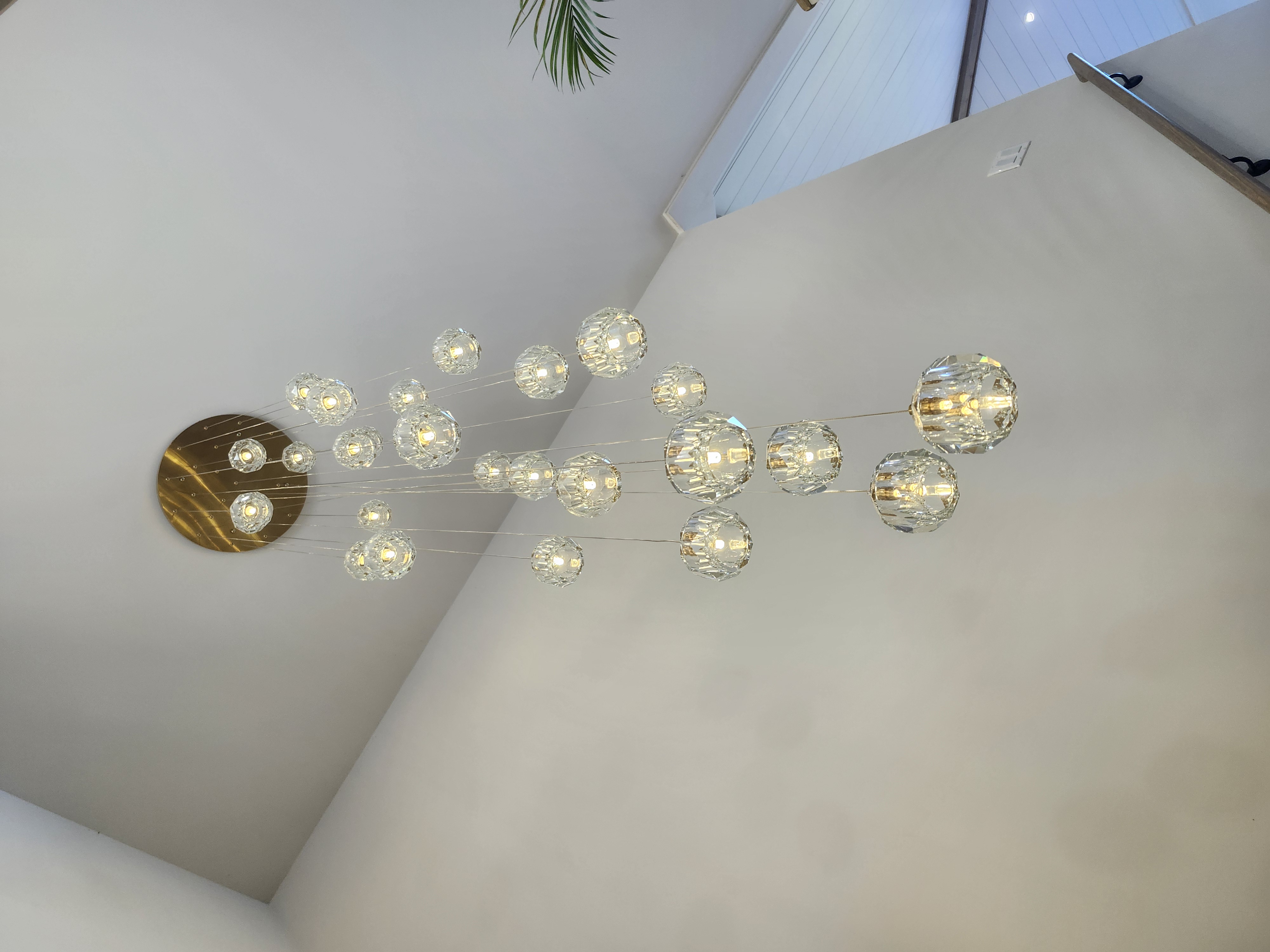 High ceiling glass chandelier